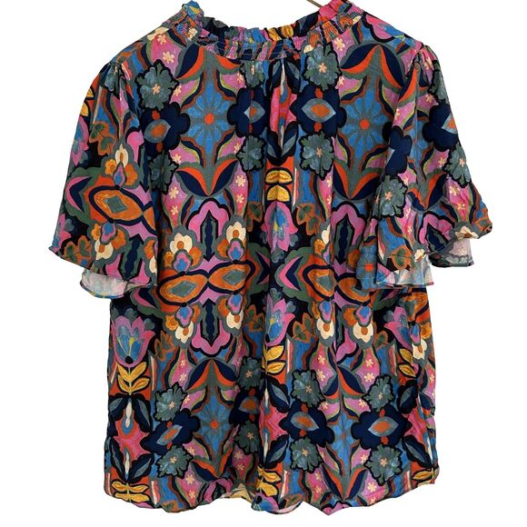 Chelsea & Theodore Top Size 2x Vibrant Colorful Floral Print Flutter Sleeve - Picture 7 of 7